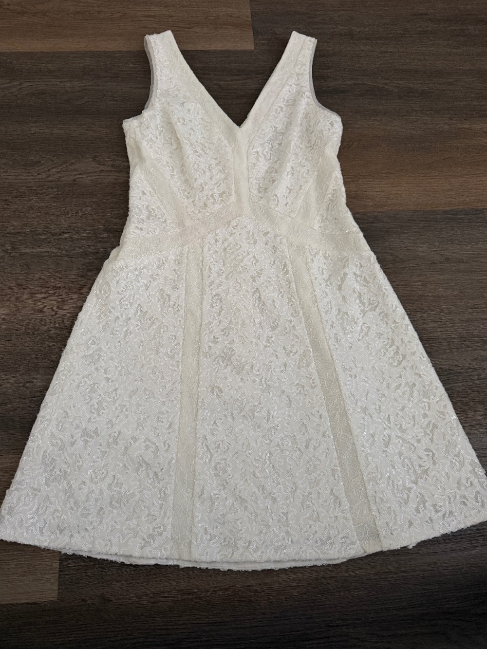 BCBG MAXAZRIA OFF WHITE "GRACIE" SEQUIN LACE SLEEVELESS A-LINE DRESS SZ 8 $338 - Picture 2 of 13